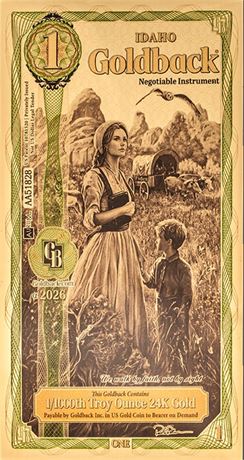 Idaho Alpha 1 Goldbacks 2026 Gold Polymer Note 1/1000th Troy Oz 24KT
