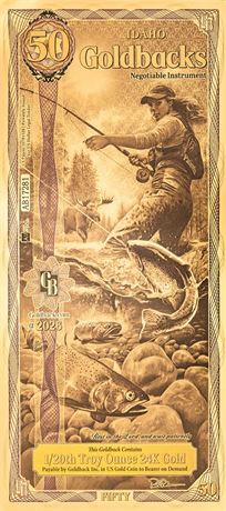 Idaho 50 Goldbacks 2026 Alpha Gold Note 1/20th Troy Oz 24KT Goldback Gem Unc
