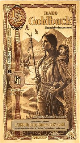 Idaho 1/2 Goldbacks 2026 Alpha Gold Polymer Note 1/2000th Troy Oz 24K
