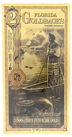 Florida 2 Goldbacks .999 Fine Gold Polymer Note