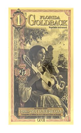 Florida 1 Goldbacks .999 Fine Gold Polymer Note