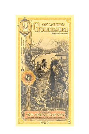 Oklahoma 2 Goldbacks .999 Fine Gold Polymer Note