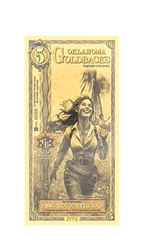 Oklahoma 5 Goldbacks .999 Fine Gold Polymer Note
