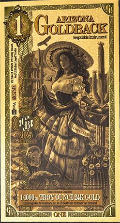 Florida 1 Goldbacks .999 Fine Gold Polymer Note