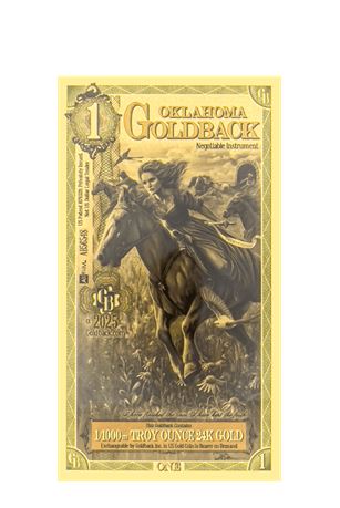 Oklahoma 1 Goldbacks .999 Fine Gold Polymer Note