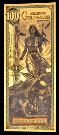 Arizona 100 Goldbacks .999 Fine Gold Polymer Note