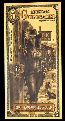 Arizona 5 Goldbacks .999 Fine Gold Polymer Note