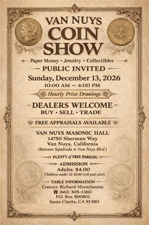 Van Nuys Coin Show - Sunday, December 13, 2026