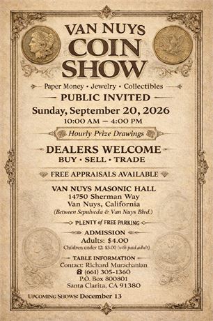 Van Nuys Coin Show - Sunday, September 20, 2026