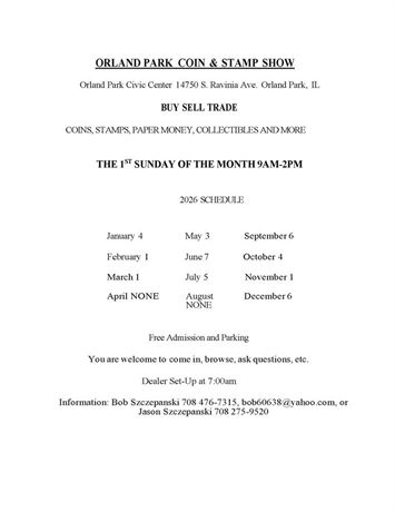 ORLAND PARK COIN & STAMP SHOW - Orland Park, IL-October 4, 2026