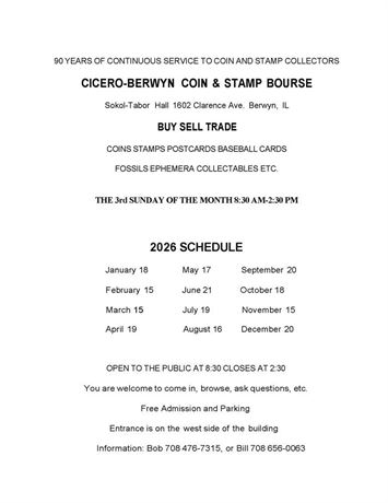 CICERO-BERWYN COIN & STAMP BOURSE - Berwyn, IL-November 15, 2026