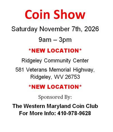 Western Maryland Coin Club Coin Show 11/07/2026