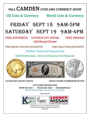 Camden SC Coin Club Fall Spectacular Sept 18-19