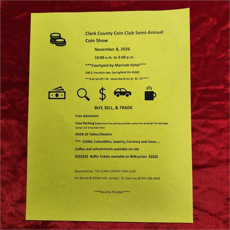 Clark County Coin Club Coin Show Spfld. OH Nov. 8, 2026