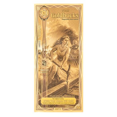 Utah 50 Goldbacks 2026 Alpha Gold Polymer Note 1/20th Troy Oz 24K