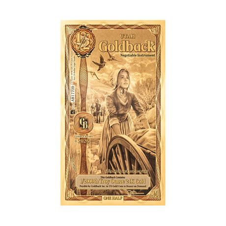 Utah 1/2 Goldbacks 2026 Alpha Gold Polymer Note 1/2000th Troy Oz 24K