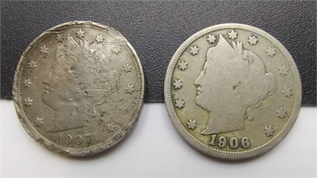 1907 & 1906 Liberty Head “V” Nickels – US Type Coin Lot