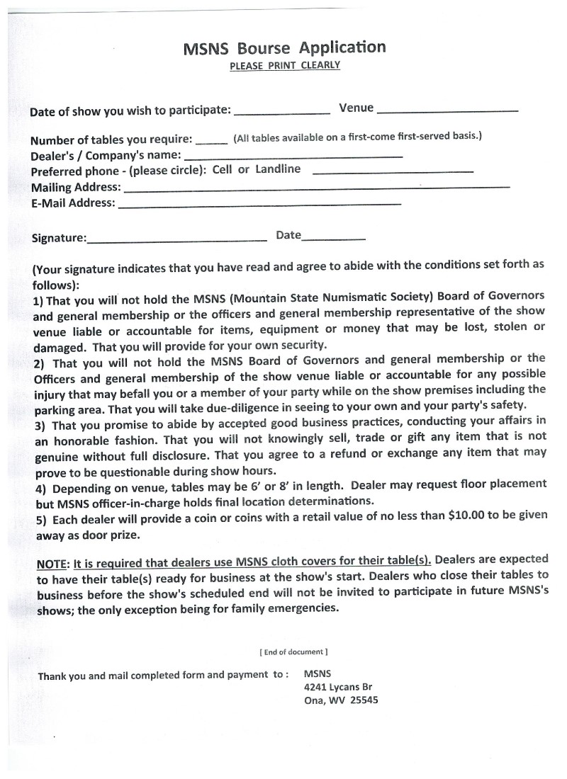 Mountain State Numismatic Society Coin Show Milton, West Virginia